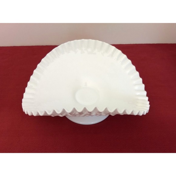 Fenton White Milk Glass Hobnail Banana Bowl Fruit 12" Ruffled Edge Centerpiece - Picture 11 of 14